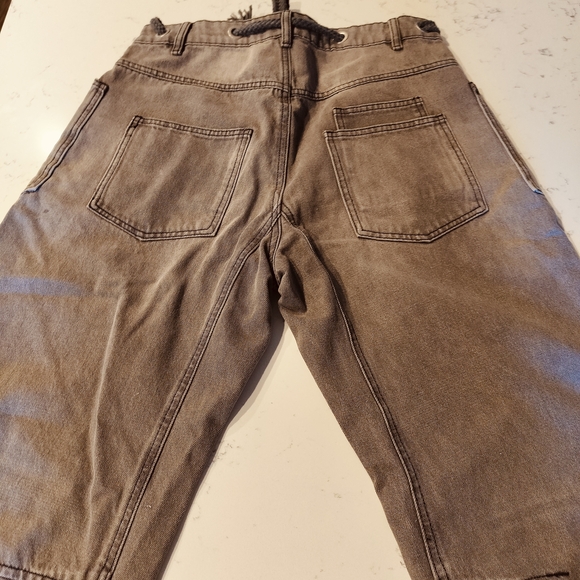 Relaxed Boyfriend Jeans with Drawstring Waist in Washed Grey/Taupe - Picture 3 of 10